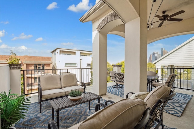 309 W Pierce St, Houston, TX 77019 - view of patio featuring an outdoor living space, a balcony, and a ceiling fan
