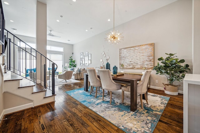 309 W Pierce St, Houston, TX 77019 - dining room featuring stairway, wood finished floors, baseboards, and recessed lighting