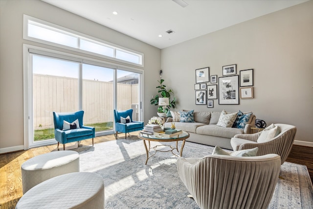 living room with hardwood / wood-style flooring