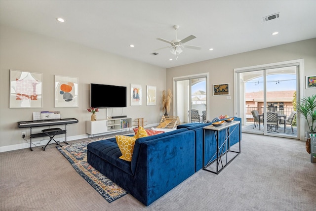 309 W Pierce St, Houston, TX 77019 - carpeted living area with ceiling fan, recessed lighting, and baseboards