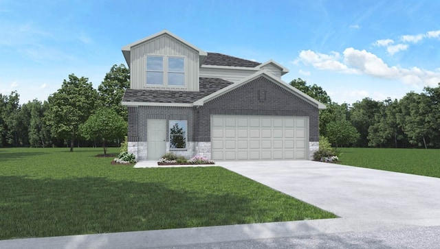 view of front facade featuring a garage and a front yard