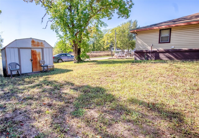 view of yard with a storage unit