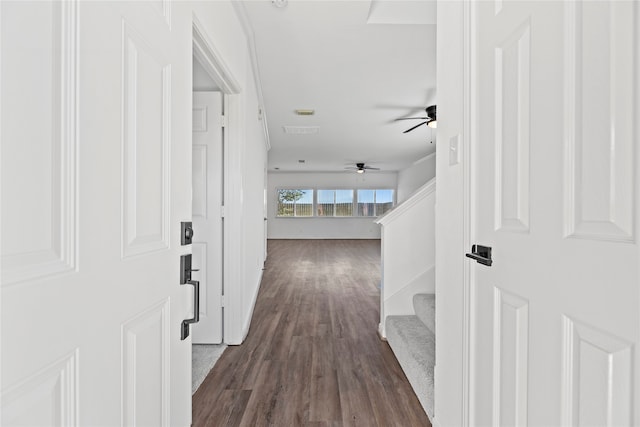 hall with dark hardwood / wood-style flooring