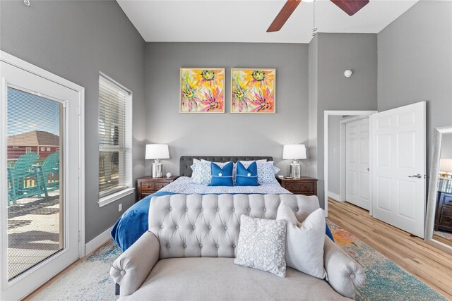 2423 Sandpiper, Crystal Beach, TX 77650 - bedroom featuring wood finished floors, ceiling fan, and baseboards