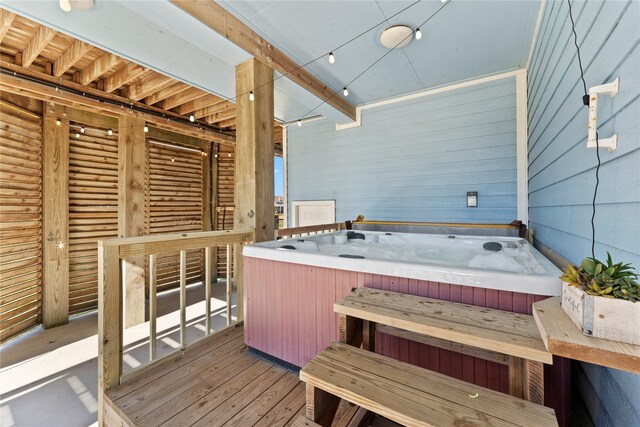 2423 Sandpiper, Crystal Beach, TX 77650 - wooden terrace featuring an indoor hot tub