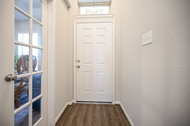 entryway with dark wood-type flooring