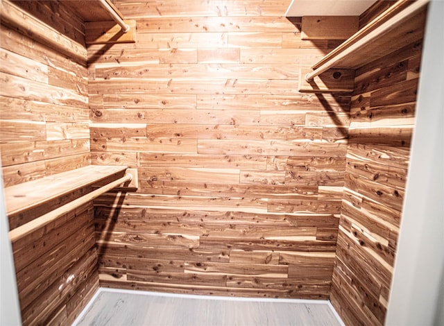 walk in closet with wood finished floors