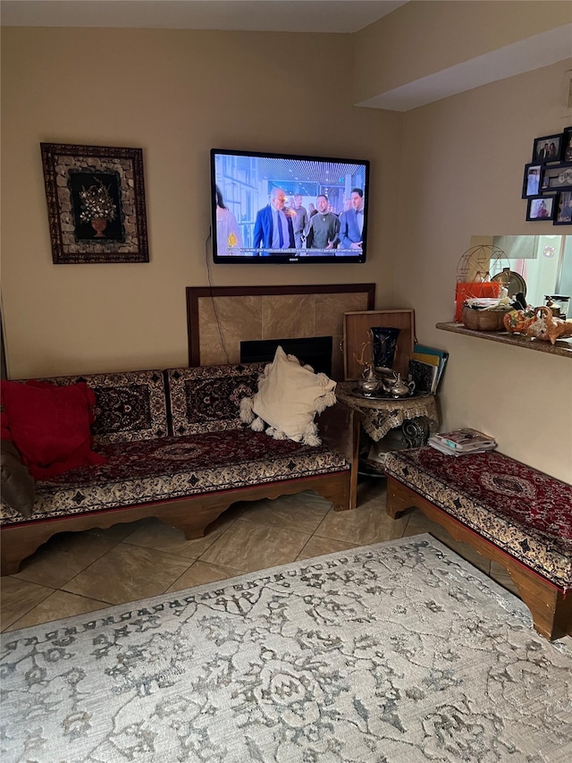 living room featuring tile patterned floors