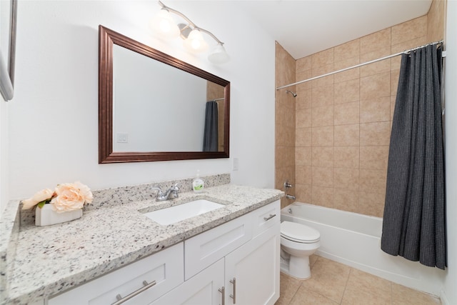 full bathroom with vanity, tile patterned flooring, toilet, and shower / bath combination with curtain