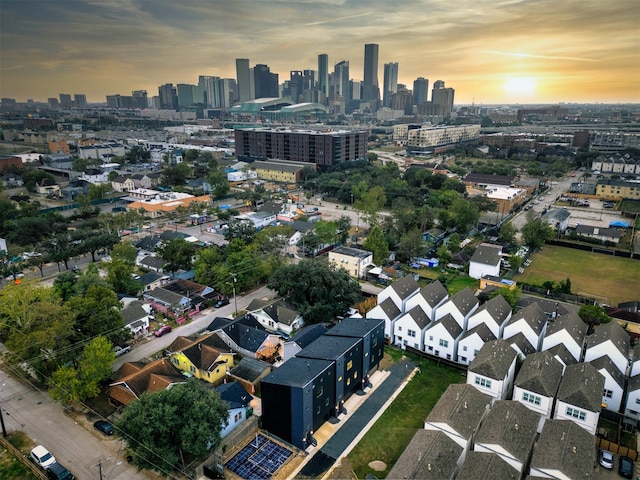 view of aerial view at dusk