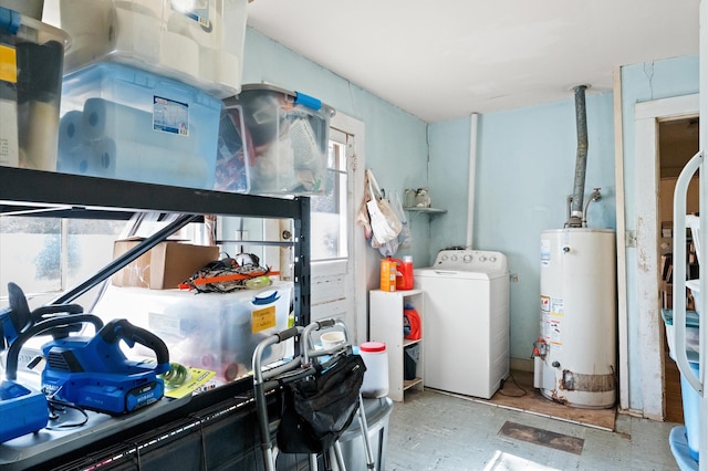 interior space with water heater and washer / dryer