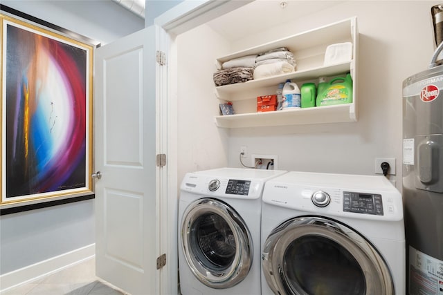 1011 Studemont St Unit 101, Houston, TX 77007 - laundry area featuring independent washer and dryer, water heater, and tile patterned floors