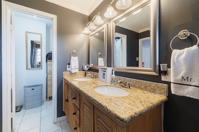 bathroom featuring vanity and crown molding