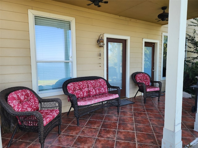 view of patio / terrace featuring ceiling fan