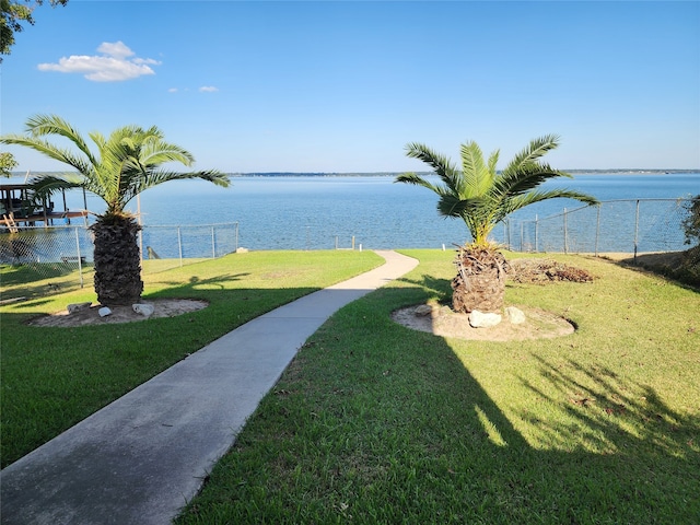 view of yard with a water view