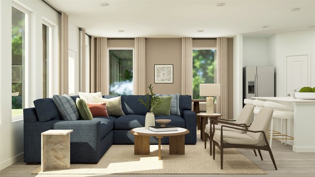 living room with light hardwood / wood-style flooring