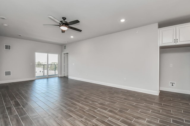 6804 Westview Dr Unit 3405, Houston, TX 77055 - unfurnished living room with ceiling fan, baseboards, recessed lighting, and dark wood finished floors