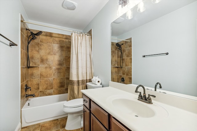 full bathroom featuring tile patterned flooring, vanity, toilet, and shower / bath combo