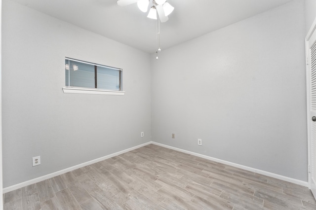 unfurnished room featuring ceiling fan and light hardwood / wood-style floors