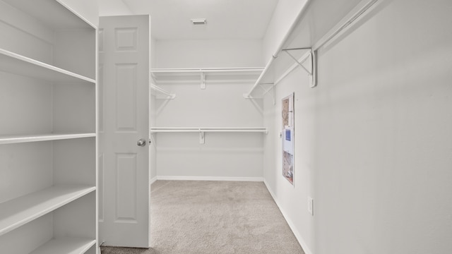 spacious closet featuring light carpet