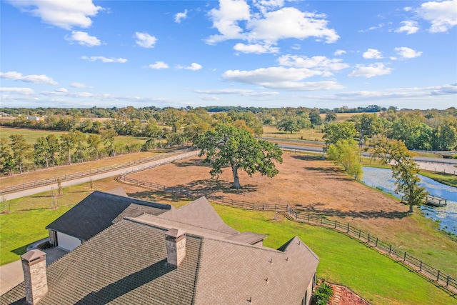 bird's eye view with a rural view and a water view