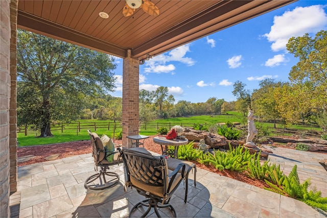 view of patio / terrace featuring a rural view