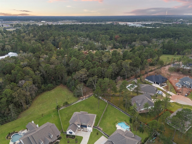 view of aerial view at dusk