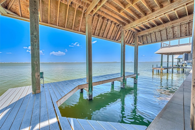 view of dock with a water view