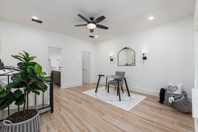 office area with ceiling fan