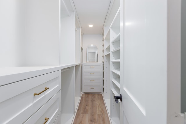 walk in closet with light wood-type flooring