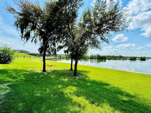 view of yard with a water view