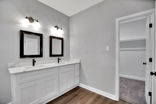 bathroom featuring hardwood / wood-style flooring and vanity