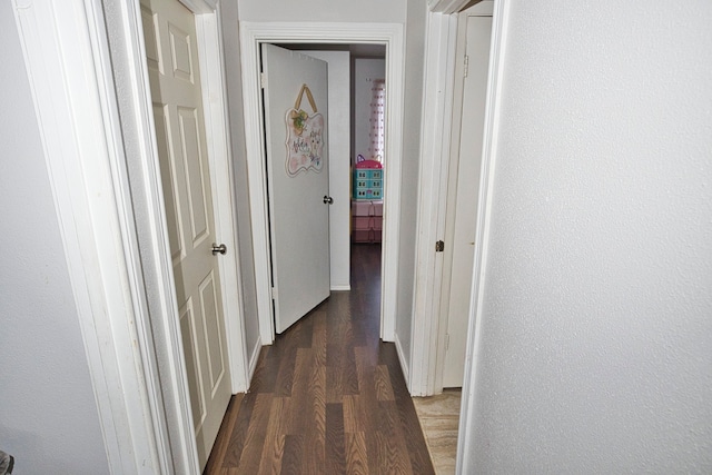 corridor with dark wood-type flooring