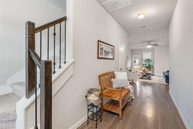 corridor with dark hardwood / wood-style flooring