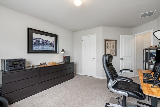 view of carpeted home office