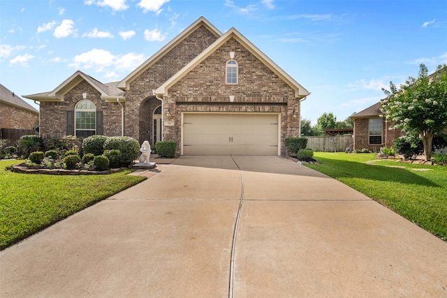 view of front of home featuring a garage and a front lawn