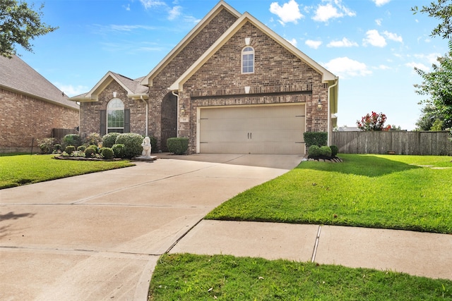 front facade featuring a garage and a front yard