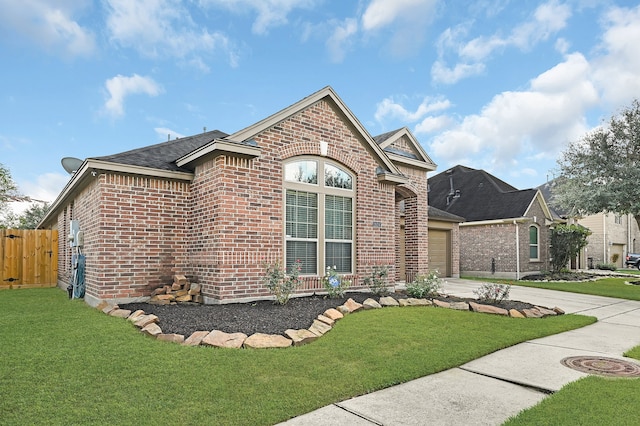 view of front of property with a garage and a front yard