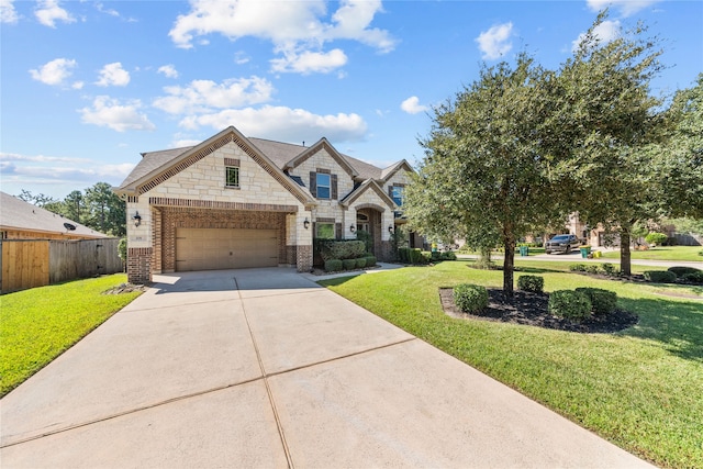 view of front of property with a front yard and a garage