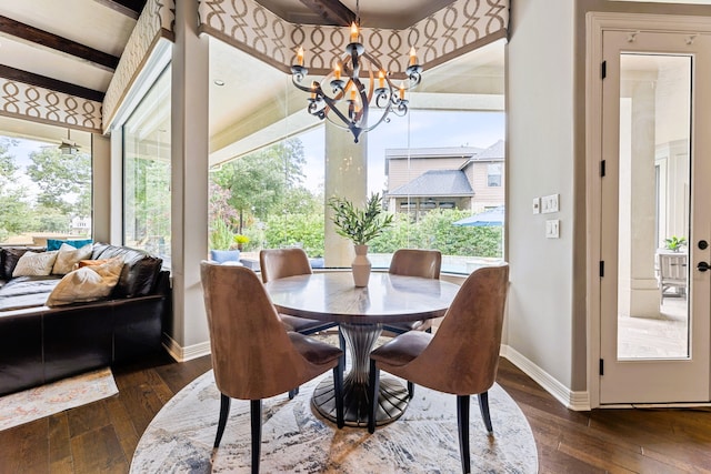 dining area featuring dark hardwood / wood-style floors and a healthy amount of sunlight