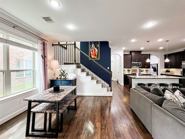 living room featuring dark hardwood / wood-style floors