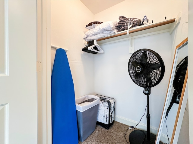 walk in closet featuring carpet floors