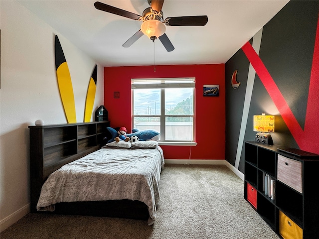 bedroom with carpet and ceiling fan