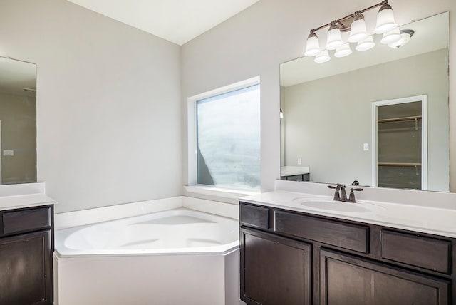 bathroom featuring vanity and a tub to relax in