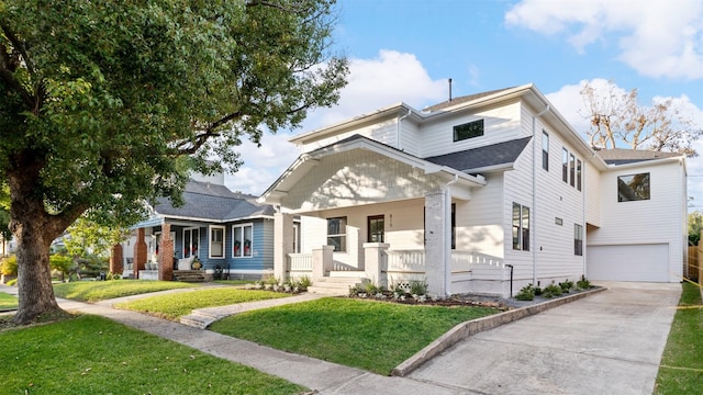 view of front of property featuring a front lawn and covered porch