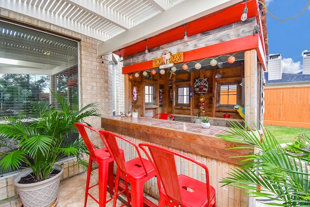 bar with wooden walls and brick wall