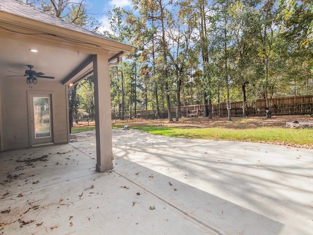 view of patio / terrace featuring ceiling fan