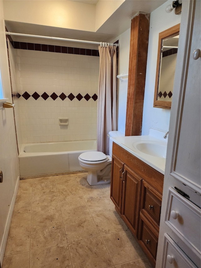 full bathroom with vanity, toilet, and shower / tub combo with curtain