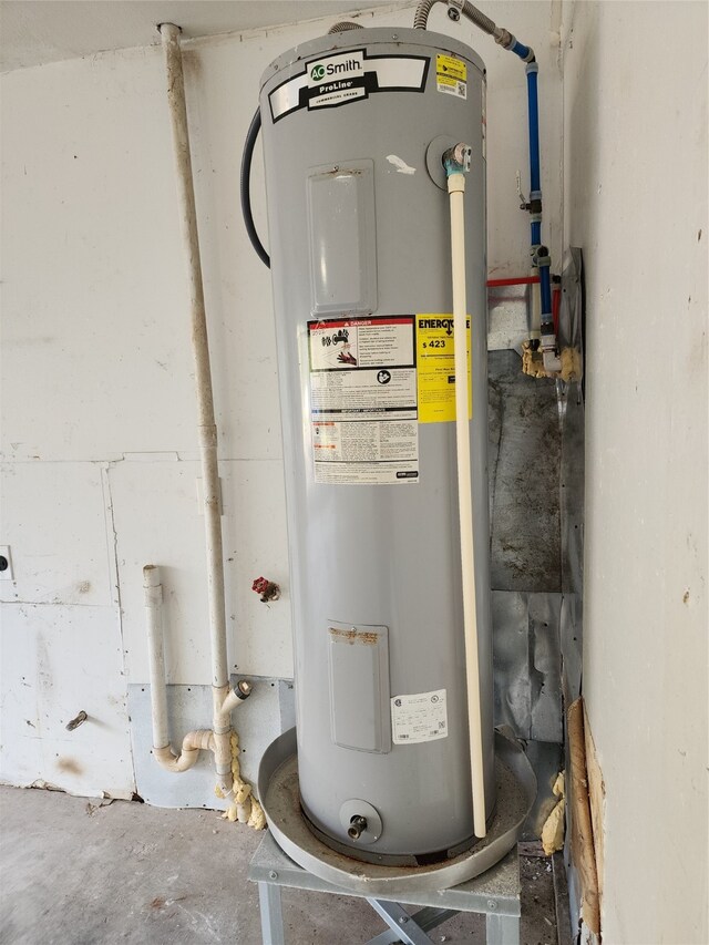 utility room with electric water heater