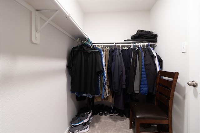 walk in closet featuring carpet flooring